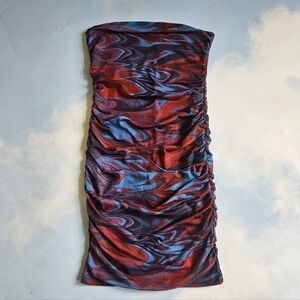 Blue & Red Swirl Pattern Multicolor Strapless Dress Elrgant Dress Psychedelic